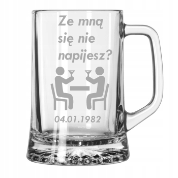 Szklany Kufel Do Piwa Z Uchwytem Grawerowany Dwustronny 620ml
