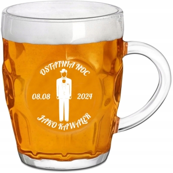 Szklany kufel do piwa z uchwytem na wieczór kawalerski z grawerem 500 ml