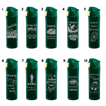Personalizowany kubek termiczny z grawerem 420ml z blokadą zielony Dzień Babci I Dziadka