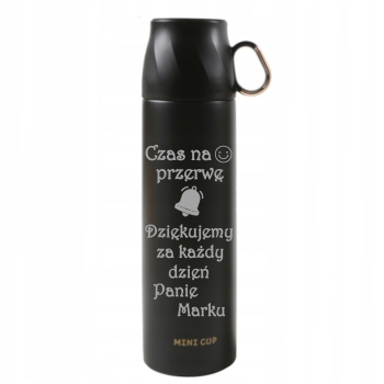 Termos nierdzewny 500ml z filiżanką czarny z grawerem personalizacja