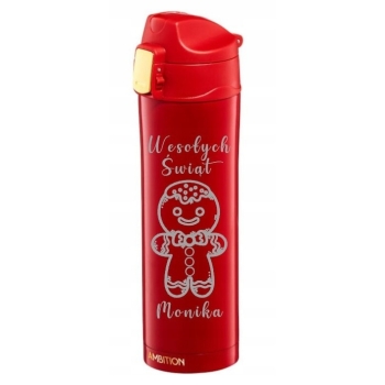 Personalizowany kubek termiczny z grawerem 420ml z blokadą czerwony Dzień Babci i Dziadka