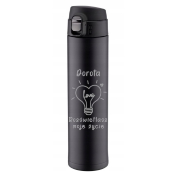 Kubek termiczny czarny z ustnikiem blokadą 520ml GRAWER logo walentynki